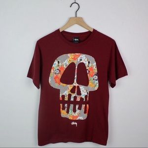 ‼️SOLD‼️ Stüssy Maroon Floral Skull Streetwear Tee